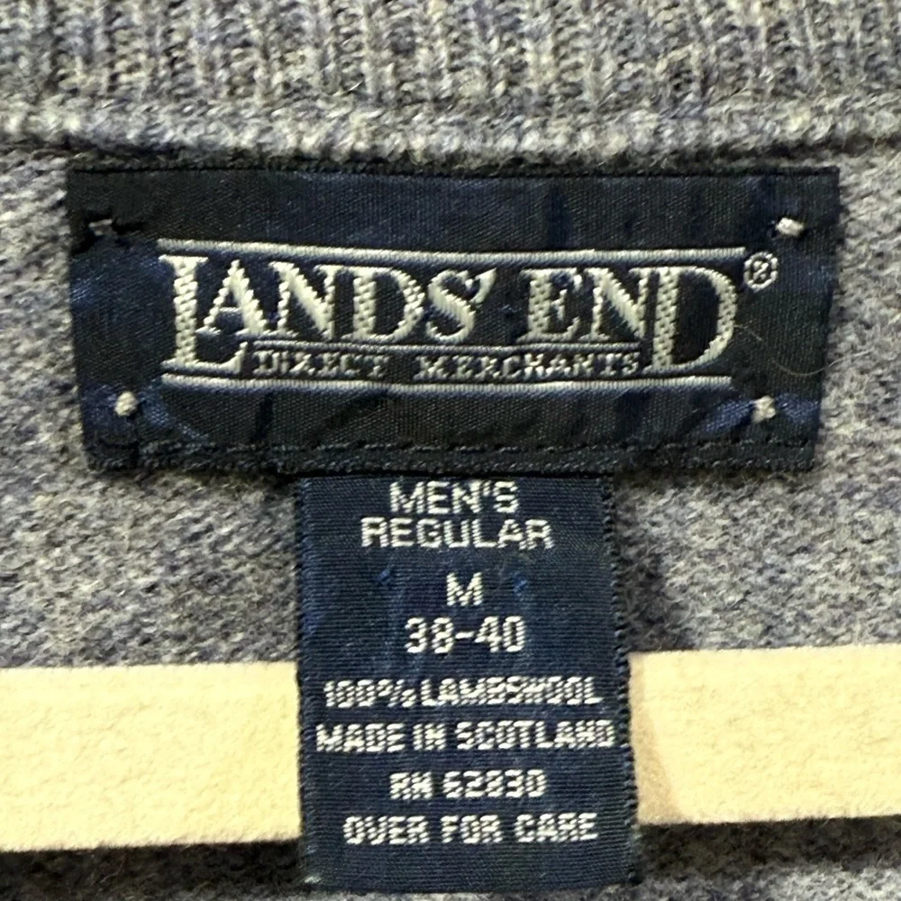 Lands End 100% Pure Lambswool Mens V-Neck Blue Sweater Pullover Size M